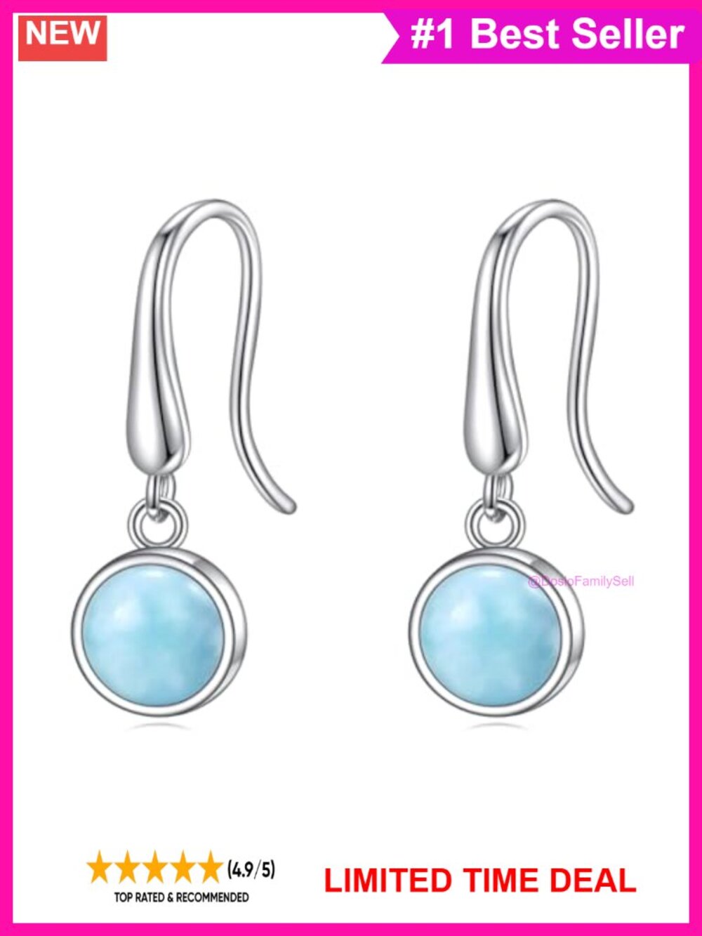Sterling Silver Larimar Pull Through Dangle Earrings Gemstone Drop Jewelry
